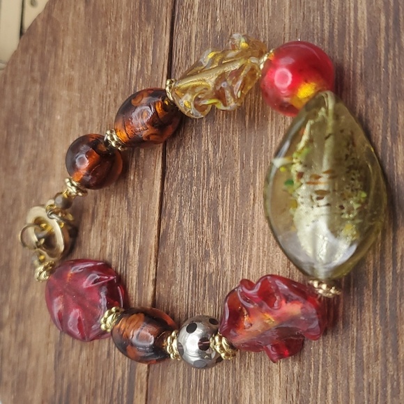 Fall harvest Hand-blown artisan glass bracelet‎ toggle closure B1919 - Picture 1 of 6